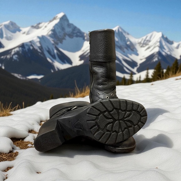 Born Boots Gilary Style Black Leather, Chunky Heel, Cuffed, Moto - Picture 6 of 8